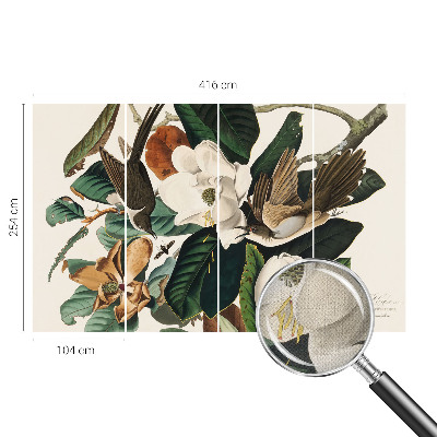 84D-Fototapete fürs Schlafzimmer mit Vögeln und Magnolien