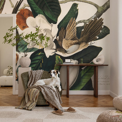 84D-Fototapete fürs Schlafzimmer mit Vögeln und Magnolien