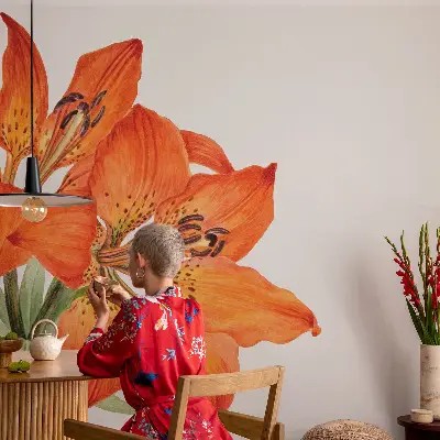 Selbstklebende Fototapete fürs Kinderzimmer mit orangefarbener Lilie als Motiv