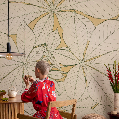 85D-Fototapete fürs Wohnzimmer mit Motiv Kastanienblätter