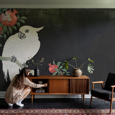 87D-Fototapete fürs Wohnzimmer mit Motiv eines Granatapfelpapageis