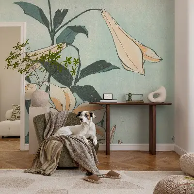 Fototapete in 3D-Optik mit zarten Lilien als Motiv