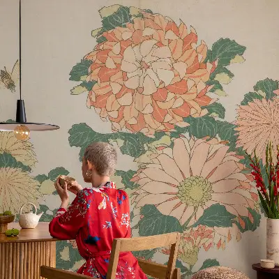 89D-Fototapete fürs Wohnzimmer mit Chrysanthemenblüten