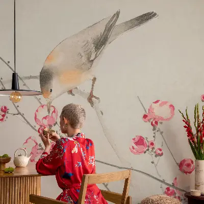 Selbstklebende Fototapete mit Blumen- und Vogelmotiv