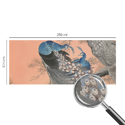 Selbstklebende Fototapete fürs Wohnzimmer mit Pfauenmuster für ein elegantes Wohnambiente