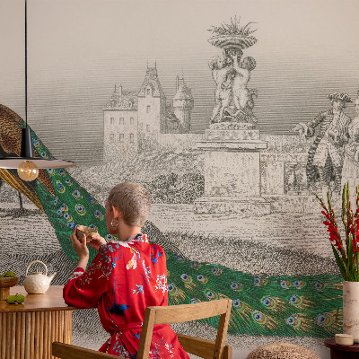Selbstklebende Fototapete fürs Schlafzimmer mit bunten Federn als Motiv