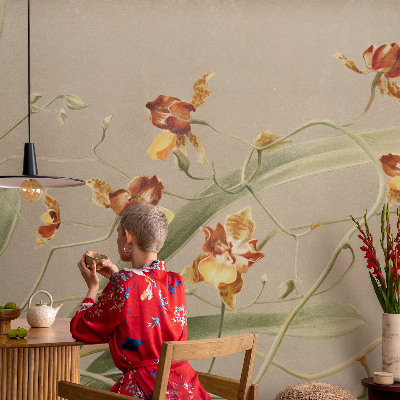 91D-Fototapete fürs Schlafzimmer mit klassischem Orchideenmotiv