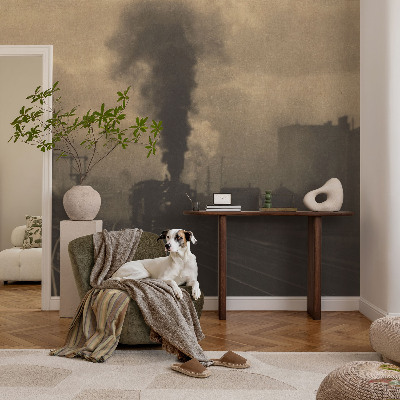 93D-Fototapete fürs Wohnzimmer mit Motiv einer Industrielandschaft