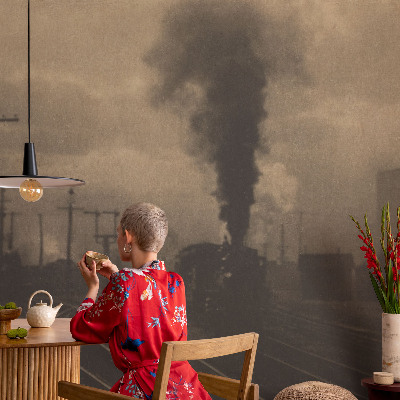 93D-Fototapete fürs Wohnzimmer mit Motiv einer Industrielandschaft
