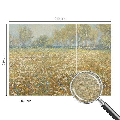 Fototapete in 3D-Optik mit Motiv eines blühenden Feldes