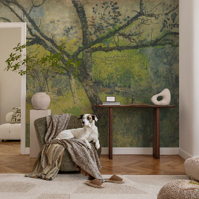 93D-Fototapete fürs Schlafzimmer mit einer grünen Landschaft