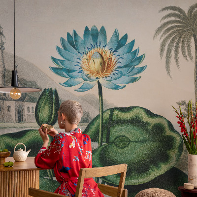 Vintage Tapete mit exotischer Landschaft