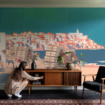 94D-Fototapete fürs Wohnzimmer mit Motiv einer Kamelkarawane