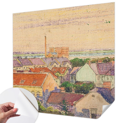 94D-Fototapete fürs Schlafzimmer mit Motiv von Stadtdächern