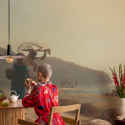 Vintage Tapete mit Motiv 'Ein Spaziergang am Meer'