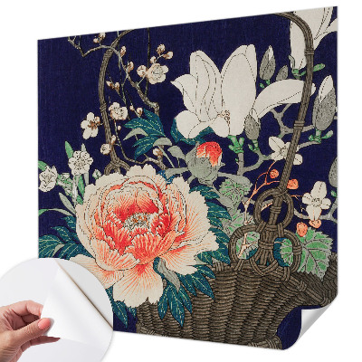 95D-Fototapete fürs Wohnzimmer mit Motiv eines Blumenkorbs