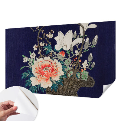 95D-Fototapete fürs Wohnzimmer mit Motiv eines Blumenkorbs