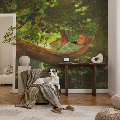 Selbstklebende Fototapete fürs Kinderzimmer mit Motiv einer entspannten Szene in einer Hängematte