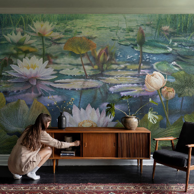 Selbstklebende Fototapete fürs Wohnzimmer Teichblumen
