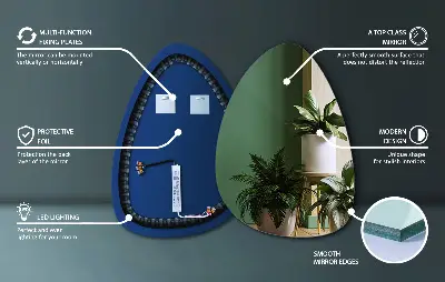 LED Wandspiegel in Eiform mit hängender Lichtquelle