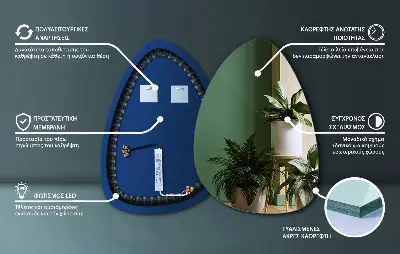 LED Wandspiegel in Eiform mit hängender Lichtquelle