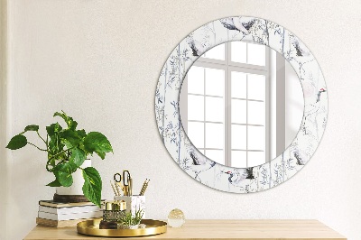Runder Spiegel mit bedrucktem Rahmen Kraniche vögel