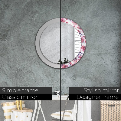 Runder Spiegel mit bedrucktem Rahmen Aquarell blumen