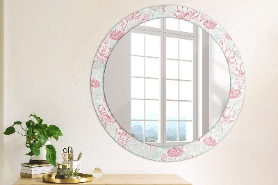 Runder Spiegel mit bedrucktem Rahmen Blumen