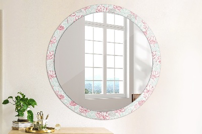Runder Spiegel mit bedrucktem Rahmen Blumen