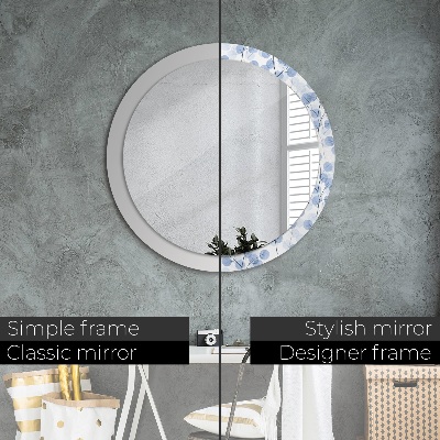 Runder Spiegel mit bedrucktem Rahmen Äste blätter