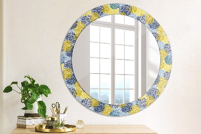 Runder Spiegel mit bedrucktem Rahmen Blau blumen