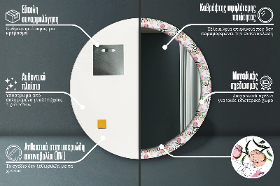 Runder Spiegel mit bedrucktem Rahmen Pfingstrose knospen