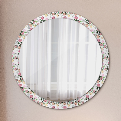 Runder Spiegel mit bedrucktem Rahmen Pfingstrose knospen