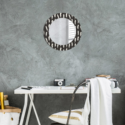 Runder Spiegel mit bedrucktem Rahmen Federn