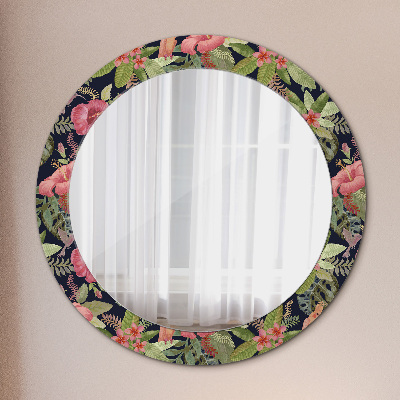 Runder Spiegel mit bedrucktem Rahmen Hibiskus blumen