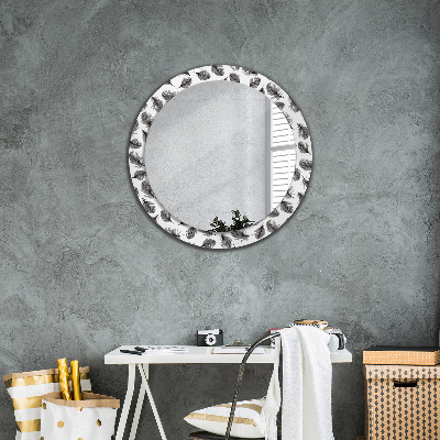 Runder Spiegel mit bedrucktem Rahmen Federn