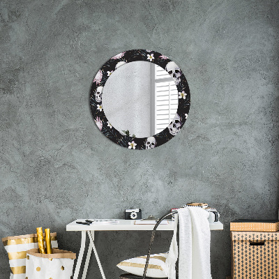 Runder Spiegel mit bedrucktem Rahmen Totenköpfe blumen