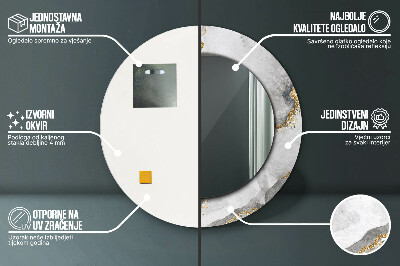 Runder Spiegel mit bedrucktem Rahmen Weiß marmor gold