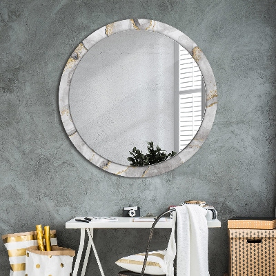 Runder Spiegel mit bedrucktem Rahmen Weiß marmor gold
