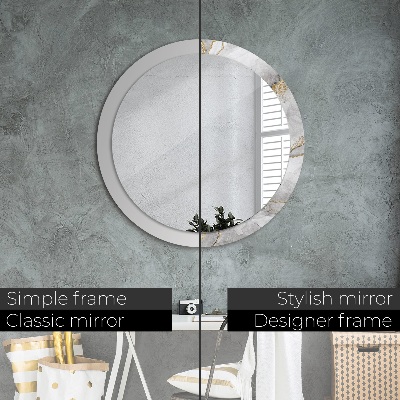 Runder Spiegel mit bedrucktem Rahmen Weiß marmor gold