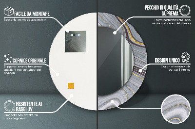 Runder Spiegel mit bedrucktem Rahmen Grau marmor