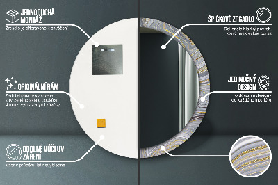 Runder Spiegel mit bedrucktem Rahmen Grau marmor