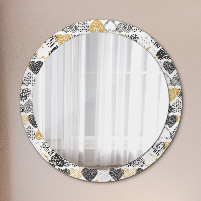 Runder Spiegel mit bedrucktem Rahmen Gekritzel herzen