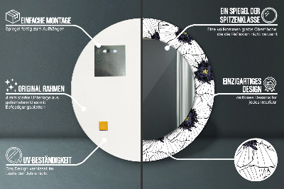 Runder Spiegel mit bedrucktem Rahmen Linear blumen zusammensetzung