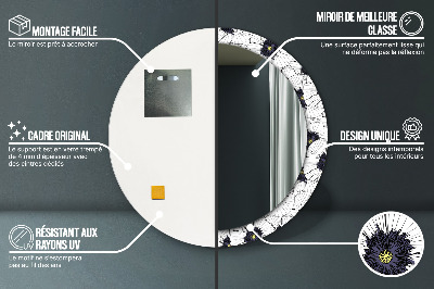 Runder Spiegel mit bedrucktem Rahmen Linear blumen zusammensetzung