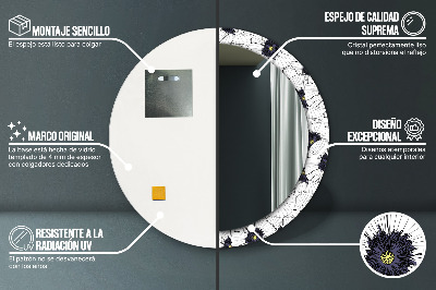 Runder Spiegel mit bedrucktem Rahmen Linear blumen zusammensetzung