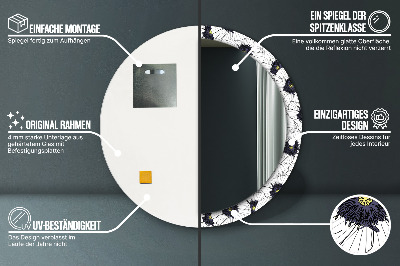 Runder Spiegel mit bedrucktem Rahmen Linear blumen zusammensetzung