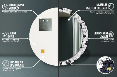 Runder Spiegel mit bedrucktem Rahmen Linear blumen zusammensetzung