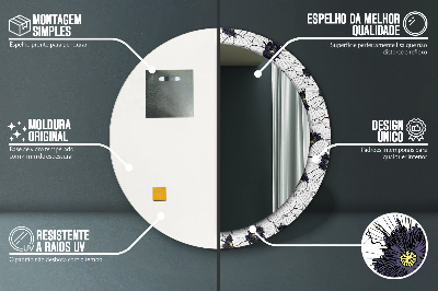 Runder Spiegel mit bedrucktem Rahmen Linear blumen zusammensetzung
