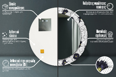 Runder Spiegel mit bedrucktem Rahmen Linear blumen zusammensetzung